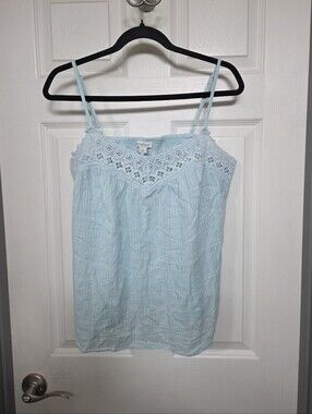 Sundance Light Blue Lace-Trim Cotton Camisole Boho Summer Vacation Size Large
